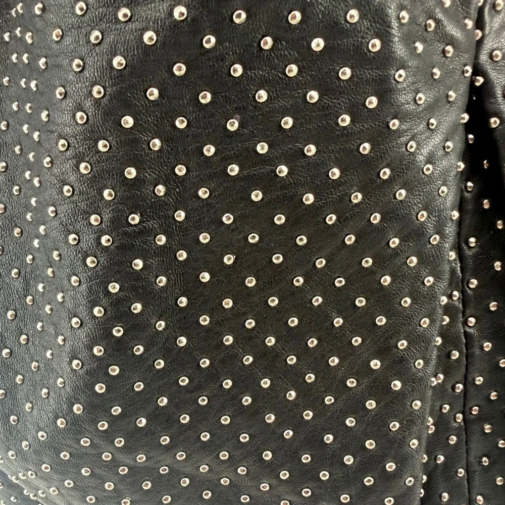 NEW Elie Tahari Bianca Black‎ Studded Leather Hobo Shoulder Bag Silver Chain